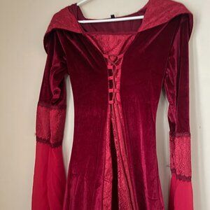 Burgundy Velvet Lace-Up Gothic Renaissance Dress